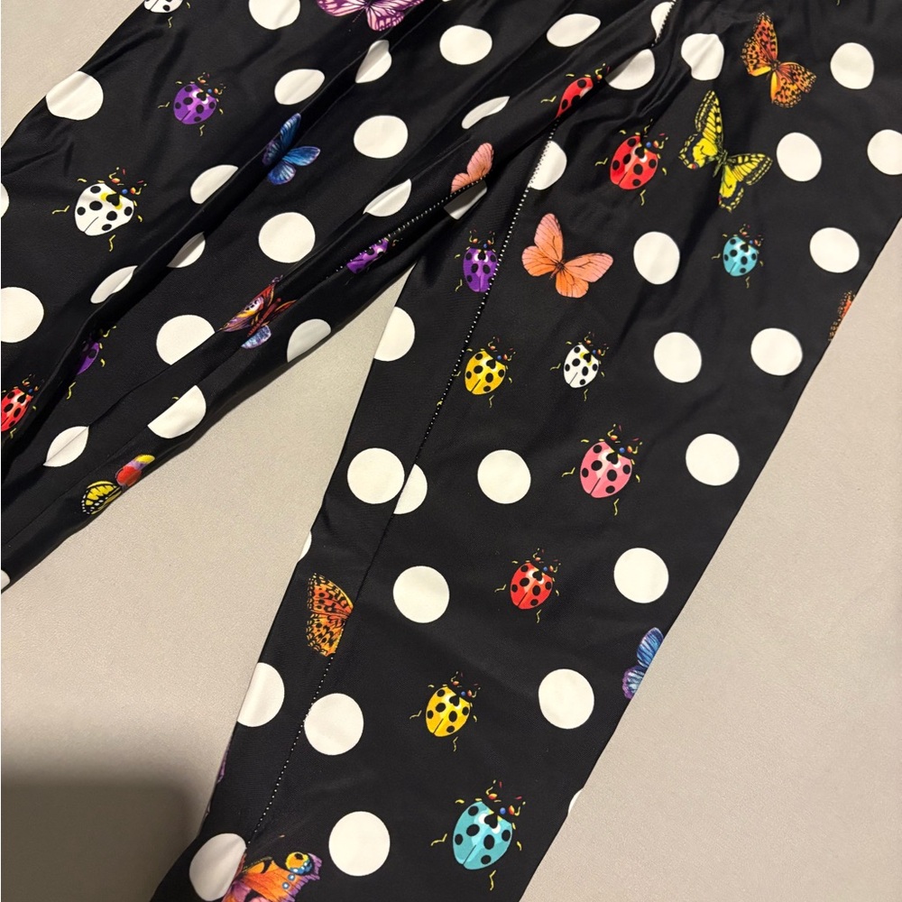 Worn Twice Versace Black Polka Dot Pants with Colorful Insects
